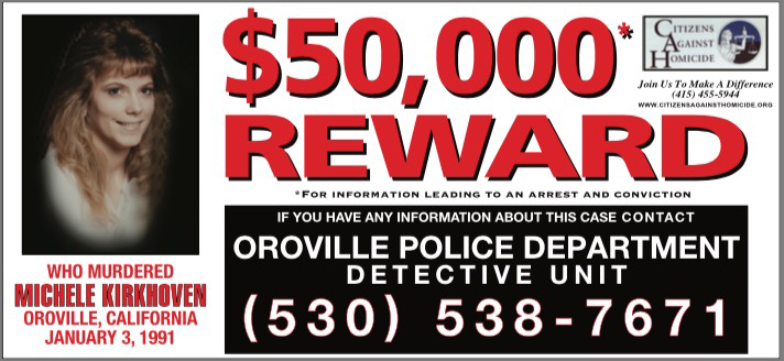 $50,000 Reward for information leading to an arrest and conviction for the murder of Michele Kirkhoven