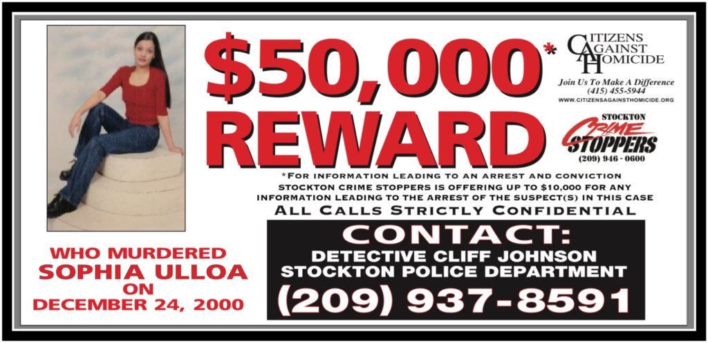 Who murdered Sophia Ulloa, Stockton CA - $10,000 Reward