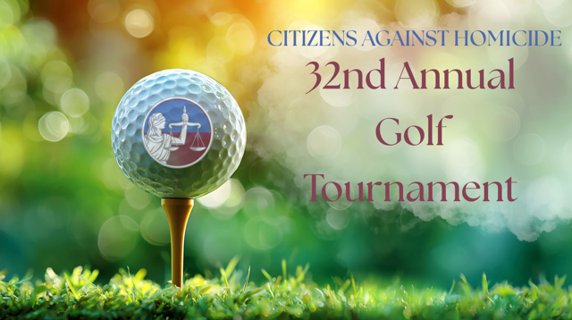 CAH32ndAnnualGolfTournament Citizens Against Homicide 32nd Annual Golf Tournament. A sunny gorgeous day. Golf ball with an engraved CAH logo sits on top of golf tee.